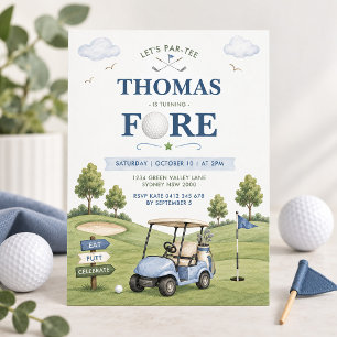Golf Theme Boy 4th Birthday Invitation