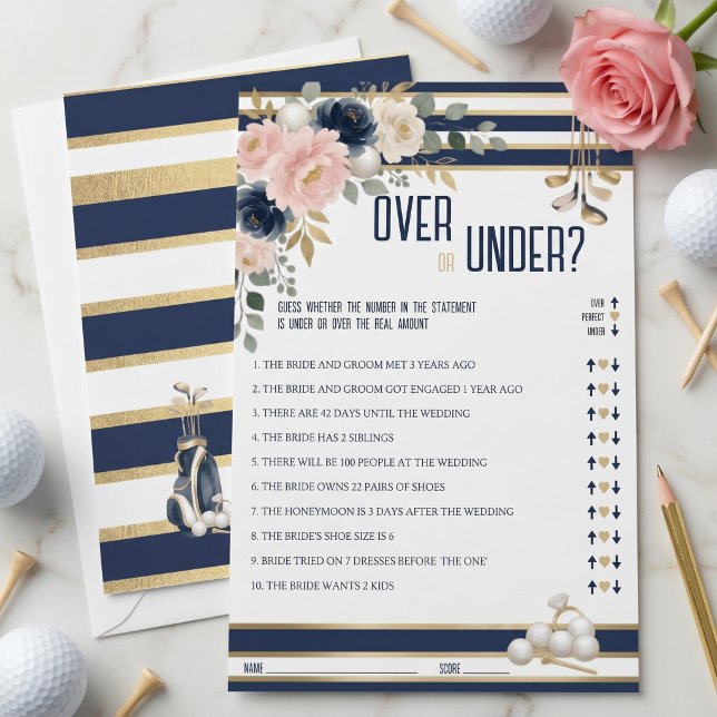 Golf Theme Bridal Shower Over Under Game Navy Gold (Creator Uploaded)