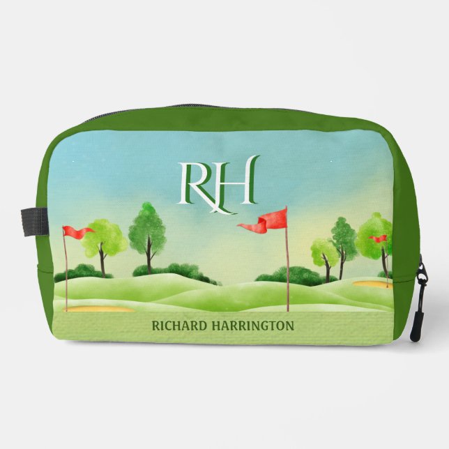 Golf Theme Course Greens Monogram Name Dopp Kit (Front)