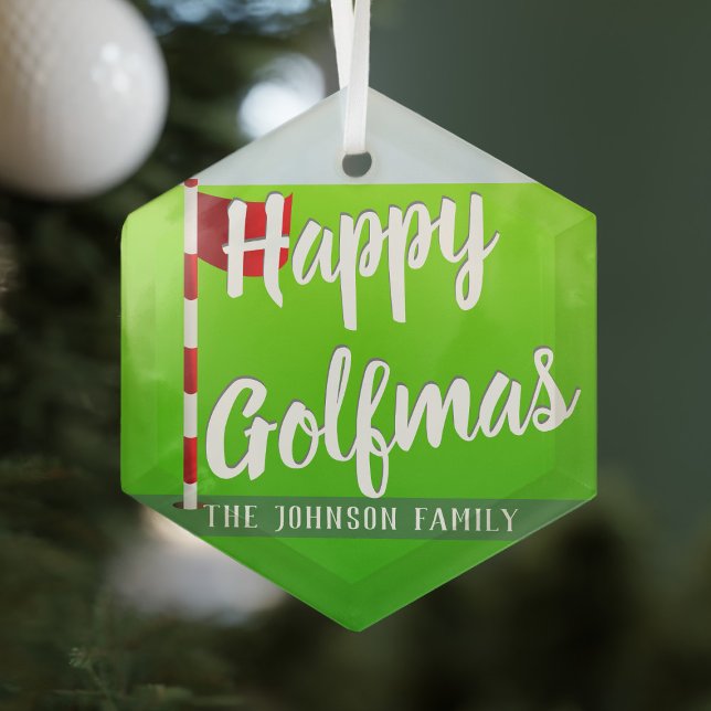 Golf Theme Happy Golfmas Glass Ornament (Happy Golfmas Ornament. Just add your name)