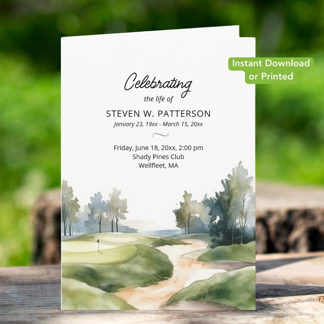 Golf Theme, Instant Download Funeral Program (Creator Uploaded)