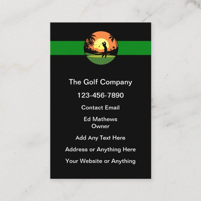 Golf Theme Modern Vertical Business Cards (Front)
