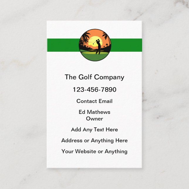 Golf Theme Modern Vertical Business Cards (Front)
