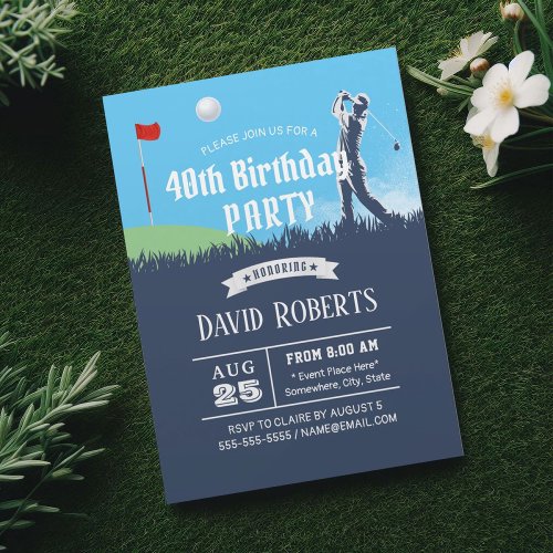 Golf Theme Outdoor 40th Birthday Party Invitation