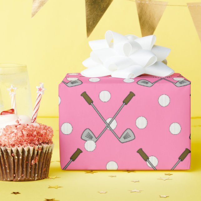 Golf Theme Pink Wrapping Paper (Birthday Party)