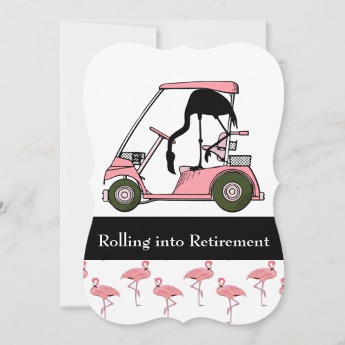 Golf Theme Retirement Party Golf Cart Flamingo Invitation