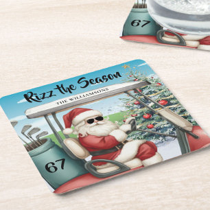 Golf Theme Rizz the Season 67 Name Square Paper Coaster