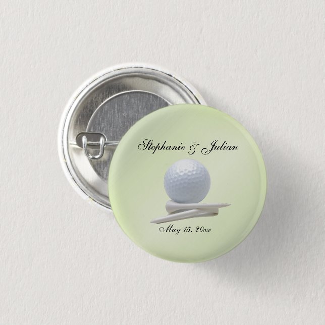 Golf Theme Wedding Green Names and Date Button (Front & Back)