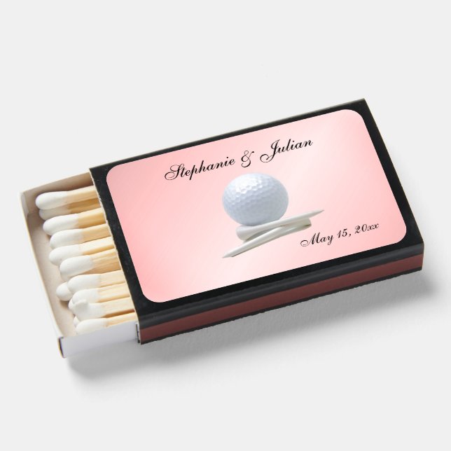 Golf Theme Wedding Pink Matchboxes (Front Open)