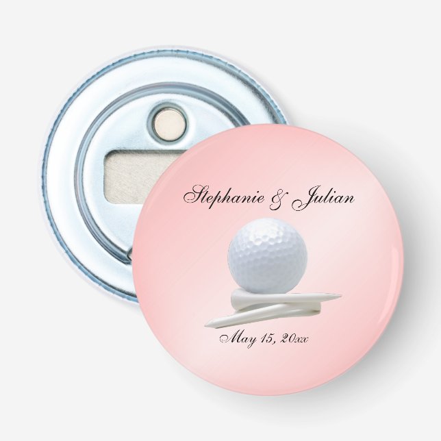 Golf Theme Wedding Pink Matchboxes Bottle Opener (Front)