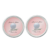 Golf Theme Wedding Pink Names and Date Cufflinks