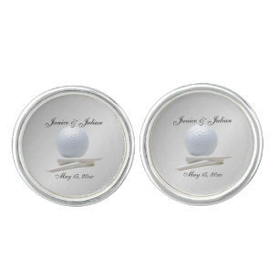 Golf Theme Wedding Silver Names and Date Cufflinks