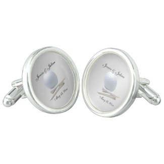 Golf Theme Wedding Silver Names and Date Cufflinks