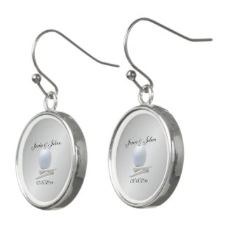 Golf Theme Wedding Silver Names and Date Earrings