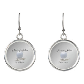Golf Theme Wedding Silver Names and Date Earrings