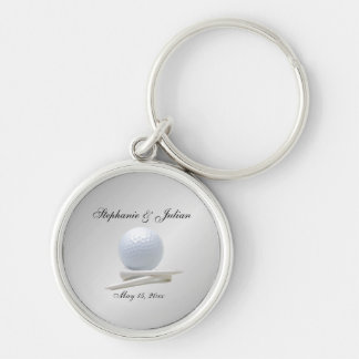 Golf Theme Wedding Silver Names and Date Keychain