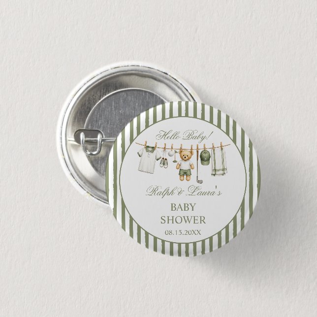 Golf Themed Bear Baby Shower  Button (Front & Back)