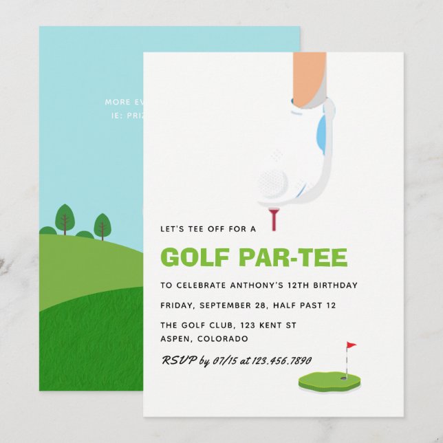 Golf Themed Birthday Party Invitation (Front/Back)
