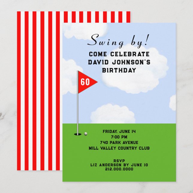 Golf Themed Birthday Party Invitation (Front/Back)