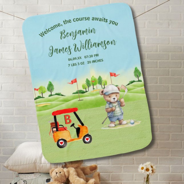 Golf Themed Boy Baby Birth Stats  Blanket (Creator Uploaded)