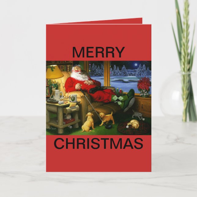 Golf Themed Christmas Card with Santa and Friends. (Front)