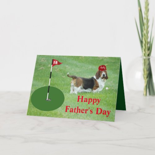 Golf Themed Fathers Day Card wCute Basset Hound