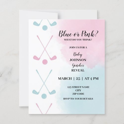 Golf themed gender reveal invitation