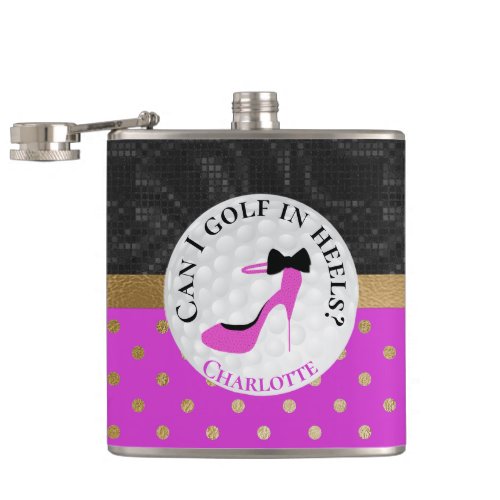 Golf Themed Girly Pink and Black Flask