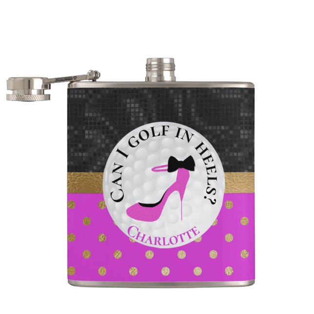 Golf Themed Girly Pink and Black Flask (Opened)
