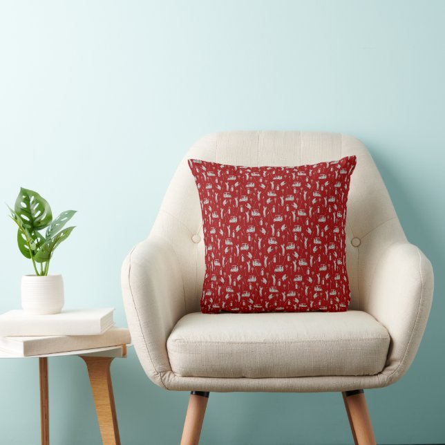 Golf themed with bag cart Golfer on red  Throw Pillow (Chair)