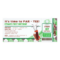 Golf Ticket Pass First Birthday Party Invitation