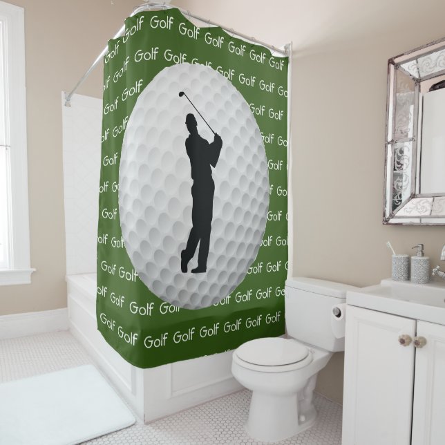 Golf Tiled Text Design Shower Curtain (In Situ)