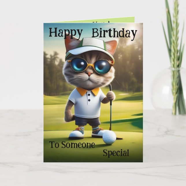 Golf Time: Funny Cat Golf Player, Birthday Card (Front)