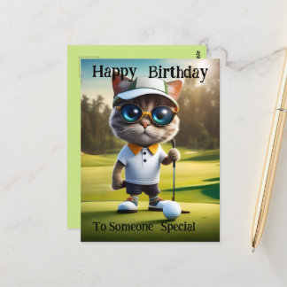 Golf Time: Funny Cat Golf Player, Birthday Postcard
