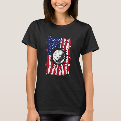 Golf Torn Usa American Flag Golf Player Sport T_Shirt