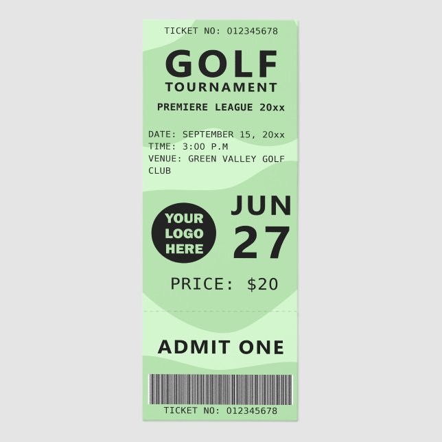 Golf Tournament Admit One Barcode Event Ticket (Front)