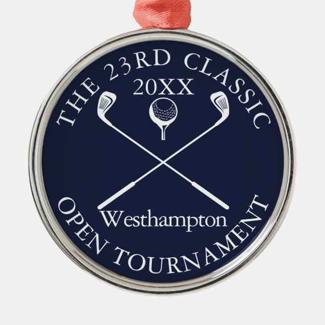 Golf Tournament Classic Event Navy Blue Award Metal Ornament (Front)