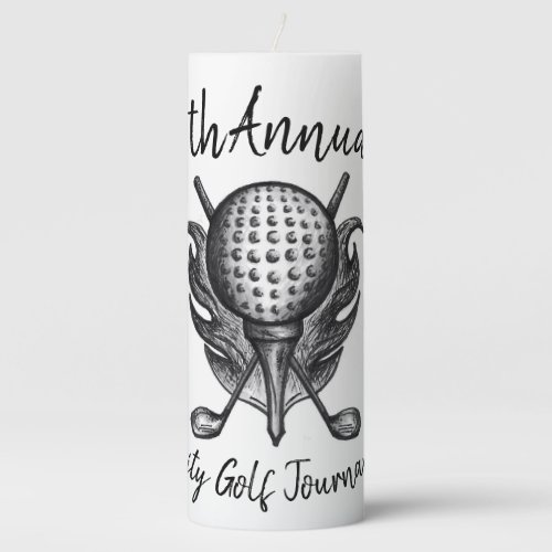 Golf Tournament Clubs Tee Ball Pen_and_Ink Design Pillar Candle