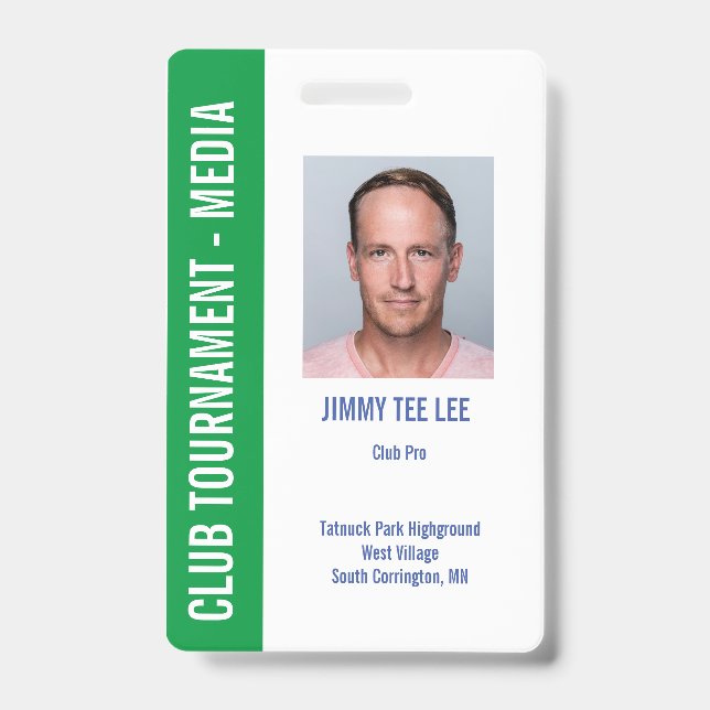 Golf Tournament Security Media Pass Badge (Front)