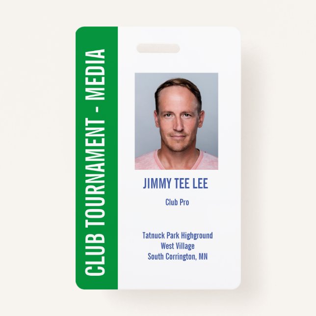 Golf Tournament Security Media Pass Badge (Front)