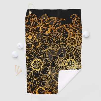 Golf Towel  Floral Doodle Gold G523 by Medusa81 at Zazzle