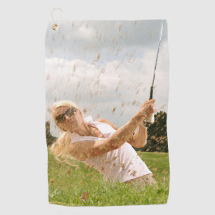 Golf Towels Woman swinging a Golf club