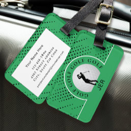 Golf Travel Male Golfer Man Silhouette Green Black Luggage Tag