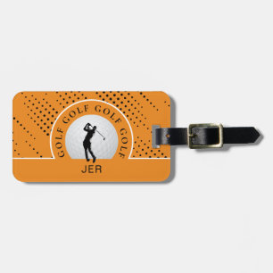 Golf Travel Male Golfer Silhouette Orange & Black Luggage Tag