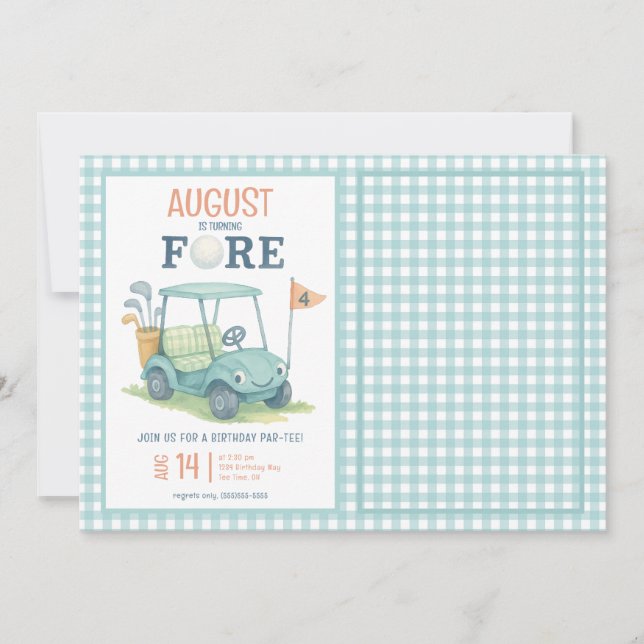 Golf Turning Fore 4th Birthday Photo Invitation (Front)