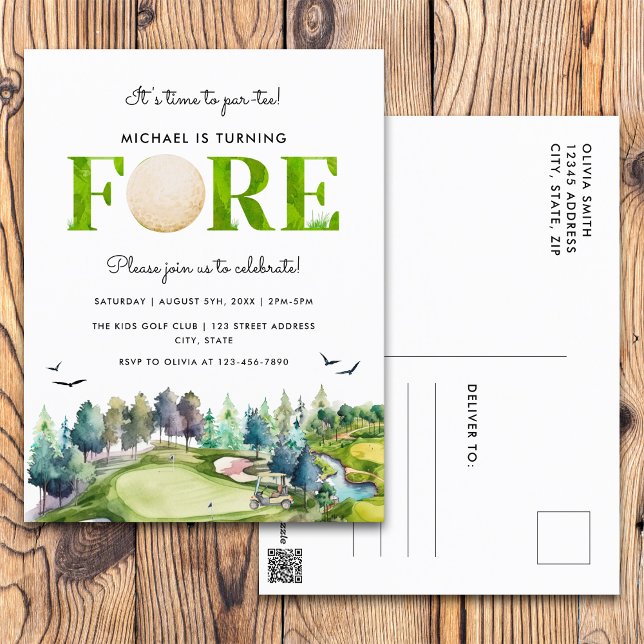 Golf Turning Fore Time to Par-tee 4th Birthday Postcard (Front and Back)