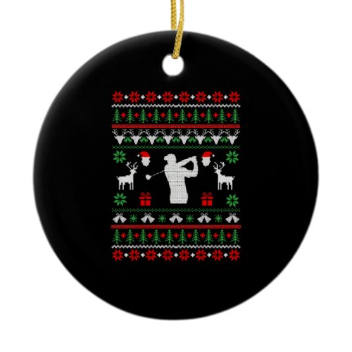 Golf Ugly Christmas Sweater Ceramic Ornament
