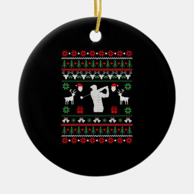 Golf Ugly Christmas Sweater Ceramic Ornament (Front)