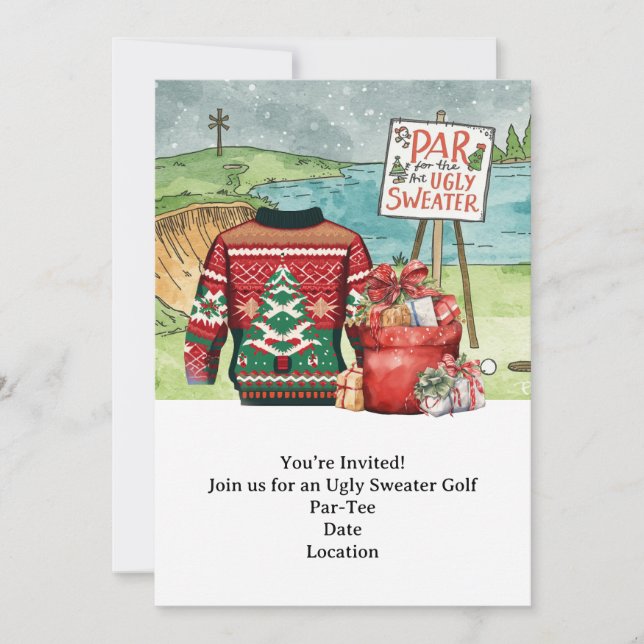 Golf Ugly Sweater Christmas Party Invitation Card (Front)