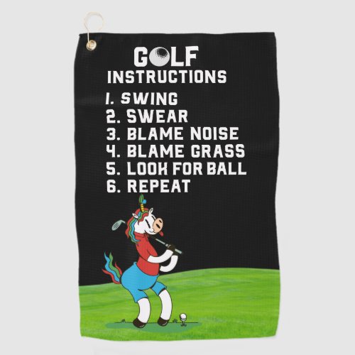 Golf  Unicorn with funny instruction for golfer Golf Towel